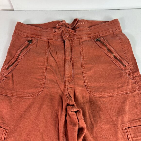 American Eagle Linen Blend Pants Women's 34x29* High Rise Wide Leg Orange Tag 12 - Picture 3 of 16